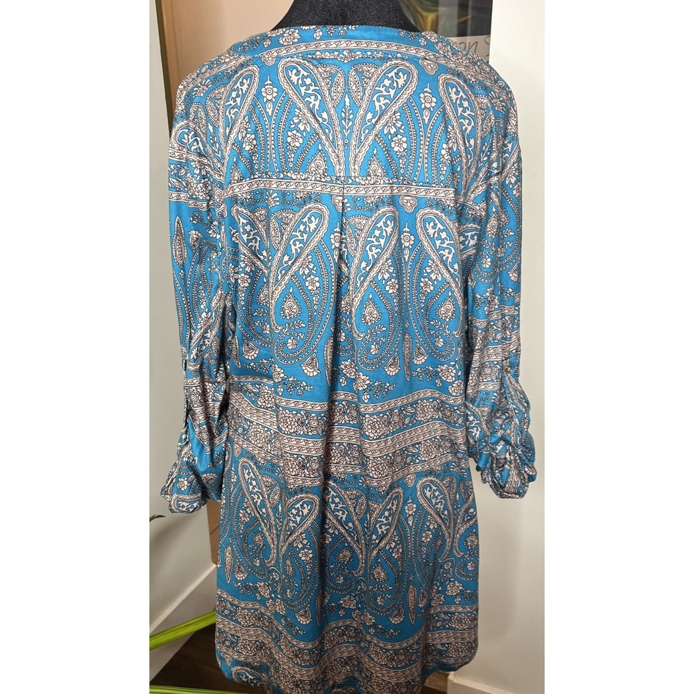 Luckymore Womens Zip Neck Long Sleeve Flowy Tunic Top Size XXL-Turquoise Paisley - Picture 6 of 11